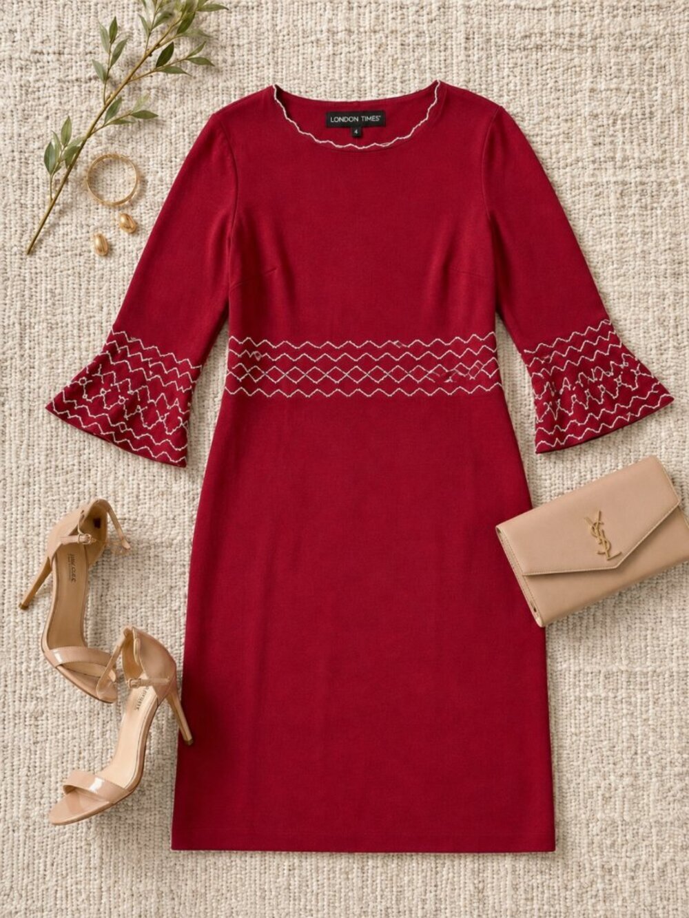 London Times Plus Size Contrast Trimmed Red Knee Length Dress Size 3X NWT Office